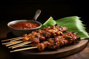 An indonesian sate ayam on top of wooden table AI Generative photo