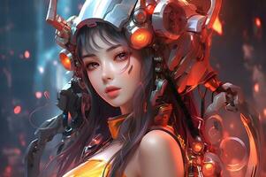 3d render of Mecha robot anime girl AI Generative photo