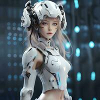 3d render of Mecha robot anime girl AI Generative photo