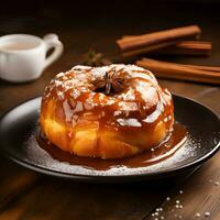 Delicious sweet cinnamon bun baked AI Generative photo