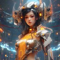 3d render of Mecha robot anime girl AI Generative photo