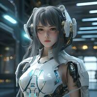 3d render of Mecha robot anime girl AI Generative photo