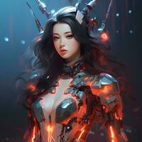 3d render of Mecha robot anime girl AI Generative photo