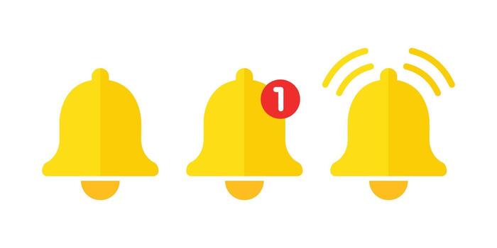 Notification bell icon in flat style. Incoming inbox message vector illustration on isolated background. Ringing bell sign business concept.