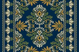 Ikat floral paisley embroidery on navy background.Ikat ethnic oriental pattern traditional.Aztec style abstract vector illustration.design for texture,fabric,clothing,wrapping,decoration,scarf,carpet.