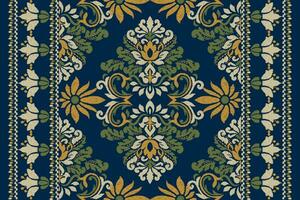 Ikat floral paisley embroidery on navy background.Ikat ethnic oriental pattern traditional.Aztec style abstract vector illustration.design for texture,fabric,clothing,wrapping,decoration,scarf,carpet.