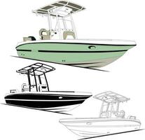 High-quality fishing boat vector line art illustration