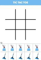 Education game for children tic tac toe set with cute cartoon sprayer and mop picture printable tool worksheet vector