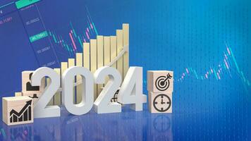 The 2024 Number and icon Business on wood cube 3d rendering photo