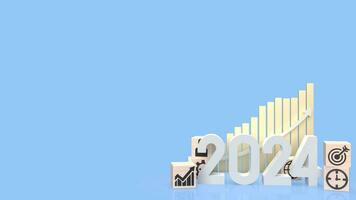 The 2024 Number and icon Business on wood cube 3d rendering photo