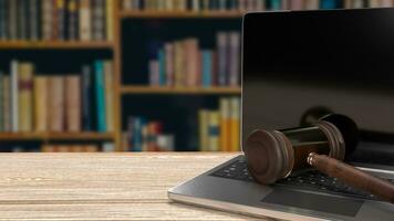 The hammer on notebook in Libraly Background  for law concept 3d rendering photo
