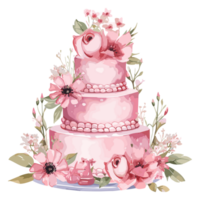 pink wedding cake with flowers png transparent background