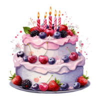 Birthday Cake with candles isolated transparent background png