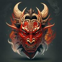 Red Japanese Hannya mask For T-shirts, games, e-sports, etc. AI generated photo