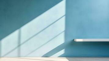 empty floor with interior blue wall background photo