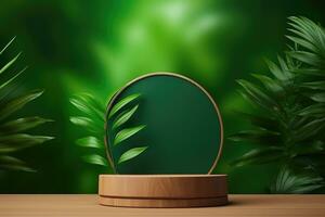 Product podium with Green nature background photo