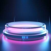 Product Podium with glow lights, tech product podium futuristic background photo