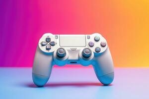 Modern video game controller on colorful gradient background photo