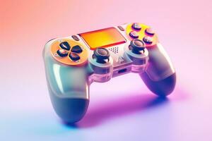 Modern video game controller on colorful gradient background photo