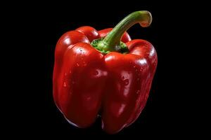 Red bell pepper on black background with drops of water. Studio shot. photo