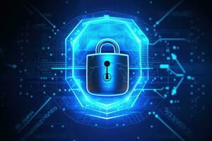 Cyber security concept with padlock on circuit board background photo
