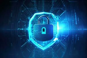 Cyber security concept with padlock on circuit board background photo