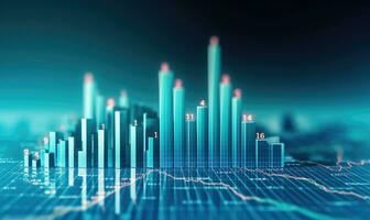 Financial stock market graph and candlestick chart on abstract background. Double exposure photo