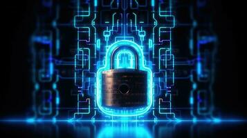 Cyber security concept with padlock on circuit background photo