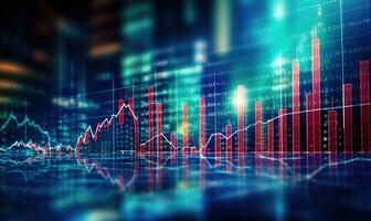 Financial stock market graph and candlestick chart on abstract background. Double exposure photo