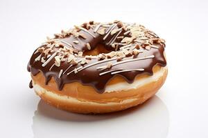 A tasty doughnut on white background. Generative AI. photo