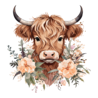 Bull Head with flowers transparent background png