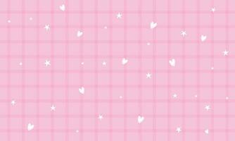 Vector cute pink gingham plaid checkered pattern with heart and star background wallpaper