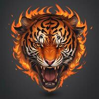 Fire tiger head mascot, for t-shirts, banners and esports game logos, etc. AI generated photo