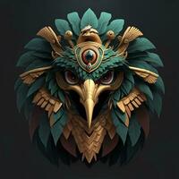 hawk quetzalcoatl head symmetrical flat icon design with black background photo