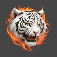 Fire white tiger head mascot, for t-shirts, banners and esports game logos, etc. AI generated photo