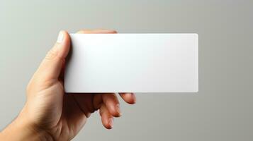 Close-up of female hands holding blank business card photo