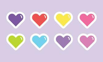 Vector set of colorful heart shaped stickers. collection of different romantic heart icons