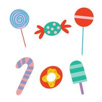 Vector set of delicious candies in flat style