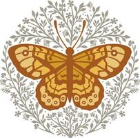 Floral butterfly with decorative ornaments. Vector Illustration.