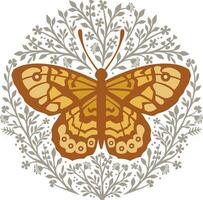 Floral butterfly with decorative ornaments. Vector Illustration.