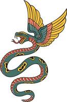 Old School Style Tattoo Snake with Wings Design. Vector Illustration.