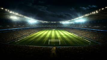 fútbol estadio a noche con brillante luces foto