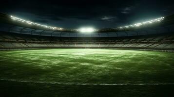 fútbol estadio a noche con brillante luces foto