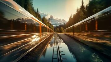 High speed train in motion blur. Train on the railway photo