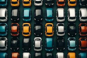 Top view of a row of cars on a dark background photo