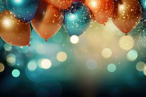 Colorful balloons with bokeh background, birthday celebration background photo