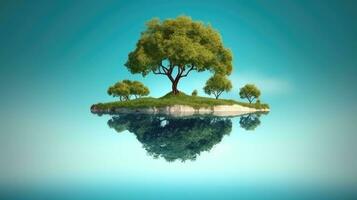 Ecology concept with green trees and clouds photo