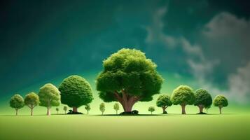 Ecology concept with green trees and clouds photo