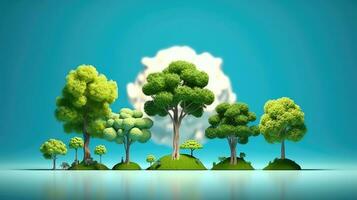 Ecology concept with green trees and clouds photo
