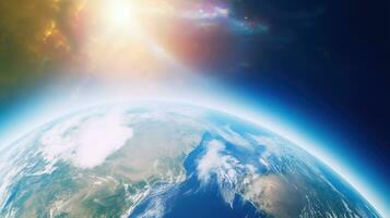 View of the planet earth from space during a sunrise photo